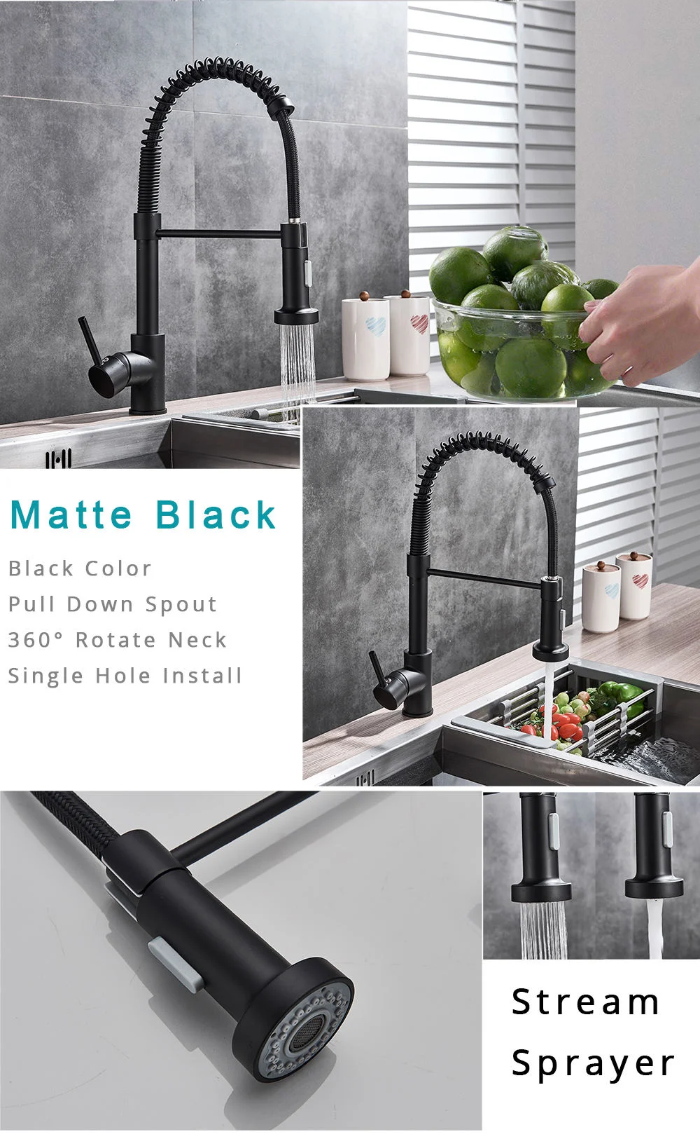 Modern Stainless Steel Brushed Torneira Gourmet Tap Pull Down Kitchen Sink Faucets Pull out Spring Kitchen Faucets