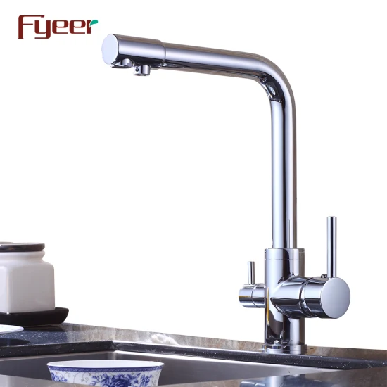 Fyeer круглый двойной излив 3-ходовой смеситель для кухонной мойки для питьевой воды
